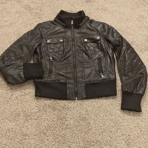 Black Faux Leather Bomber Jacket Juniors M